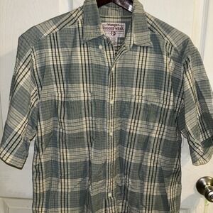 Wrangler Button Down Shirt Mens Lg Multi Col Plaid Rugged Wear Short Sleeve Teal